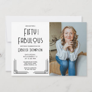 Fifty Fabulous Photo Art Deco Black 50th Birthday Invitation