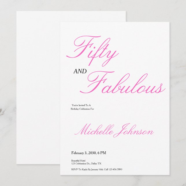 Fifty & Fabulous Pink 50th Birthday Party Invitation (Front/Back)