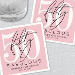 Fifty Fabulous Pink 50th Birthday Party Napkins<br><div class="desc">Celebrate in style with this modern cocktail napkin design, perfect for a “Fifty and Fabulous” birthday celebration or any milestone event. The napkin features a large white “50” across most of the space, with the word “fifty” written in elegant black script layered over it. Just below, “fabulous” appears in bold...</div>