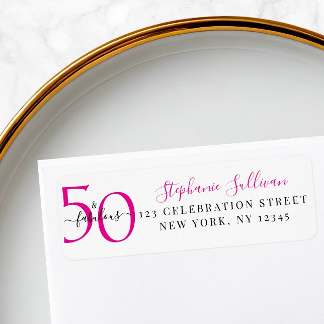 Fifty Fabulous Pink 50th Birthday Return Address Label (Creator Uploaded)