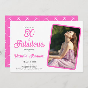 Fifty & Fabulous Pink Black 50th Birthday Party Invitation