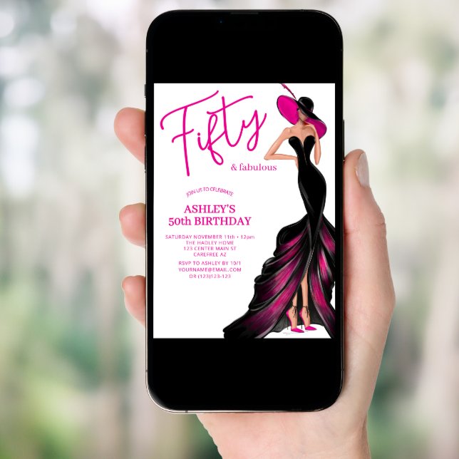 Fifty Fabulous Pink Dress 50th Birthday Invitation (Front Digital)