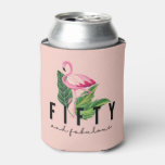 Fifty Fabulous Pink Flamingo 50th Birthday Can Cooler at Zazzle