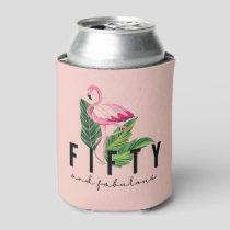 Fifty Fabulous Pink Flamingo 50th Birthday Can Cooler