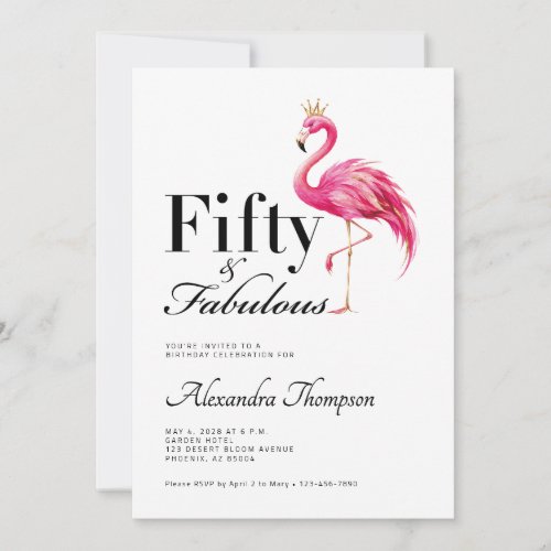 Fifty Fabulous Pink Flamingo 50th Birthday Party Invitation