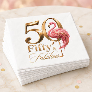 Fifty & Fabulous Pink Flamingo 50th Birthday Party Napkins