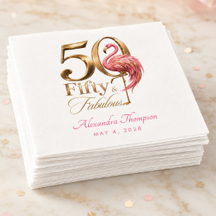 Fifty & Fabulous Pink Flamingo 50th Birthday Party Napkins