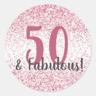 Fifty & Fabulous Pink Glitter Confetti Birthday Classic Round Sticker