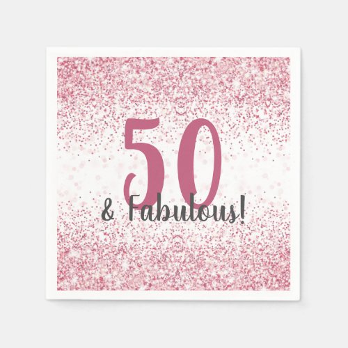 Fifty  Fabulous Pink Glitter Confetti Birthday Napkins