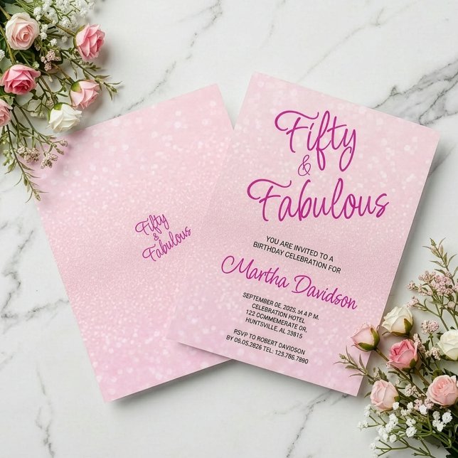 Fifty & Fabulous Pink Glitter Elegant Invitation (Fifty & Fabulous Pink Glitter Elegant Invitation)