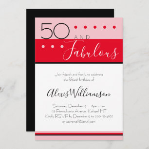 Fifty Fabulous Pink Red Modern Birthday Invitation