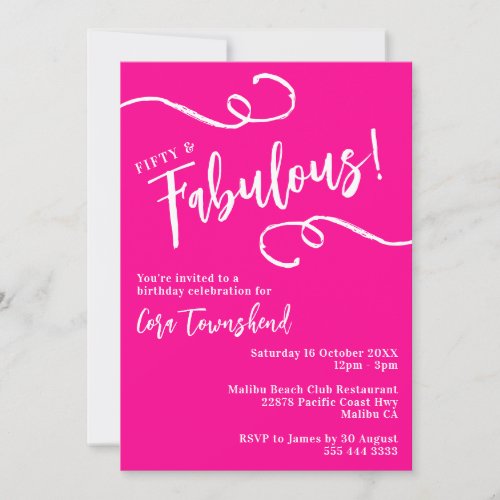 Fifty & Fabulous Pink Script 50th Birthday Party