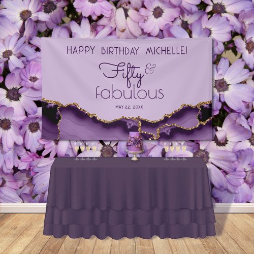 Fifty  Fabulous Purple Gold 50th Birthday Banner