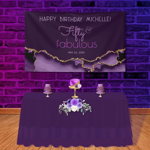 Fifty  Fabulous Purple Gold 50th Birthday Banner