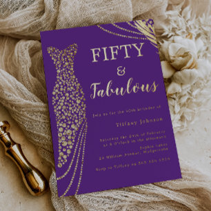 Fifty & Fabulous Purple & Gold 50th Birthday  Foil Invitation