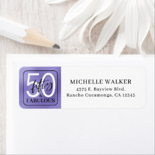 Fifty & Fabulous Purple Script 50th Birthday Label