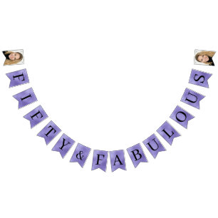 Fifty & Fabulous Purple Script 50th Birthday Photo Bunting Flags