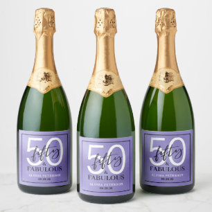 Fifty & Fabulous Purple Script 50th Birthday Sparkling Wine Label