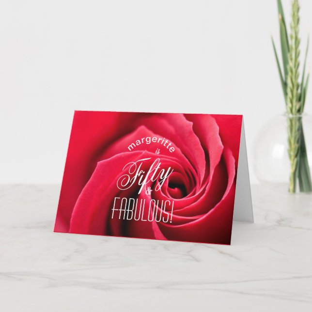 Fifty & FABULOUS Red Rose Photo Birthday Party Invitation (Front)
