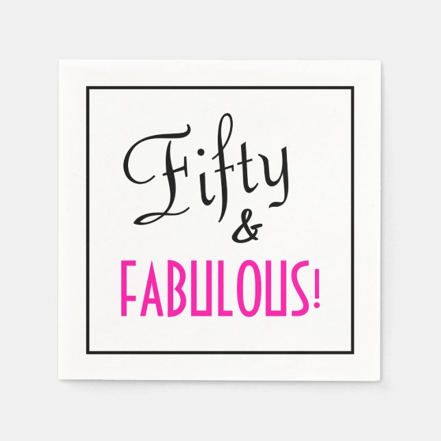 Fifty & FABULOUS! Retro Girly Pink Birthday Paper Napkins (Front)