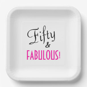 Fifty & FABULOUS! Retro Hot Pink Birthday Party Paper Plates