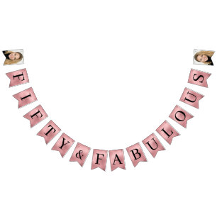 Fifty & Fabulous Rose Gold Script 50th Birthday Bunting Flags