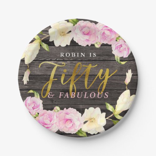 Fifty  Fabulous Rustic Floral Birthday Party Paper Plates