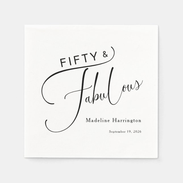 Fifty & Fabulous Script Name Date 50th Birthday  Napkins (Front)