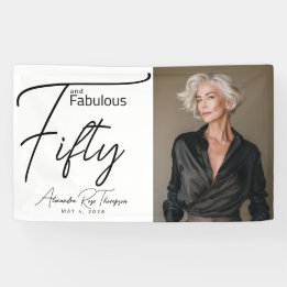 Fifty & Fabulous Script Photo 50th Birthday Party Banner