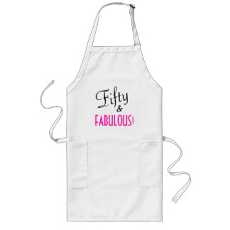Fifty & FABULOUS Script Typography 50th Birthday Long Apron