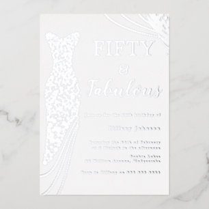 Fifty & Fabulous Silver Foil Dress 50th Birthday Invitation