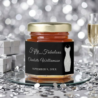 Fifty Fabulous Silver Glitter Dress 50th Birthday Honey Jar Favors