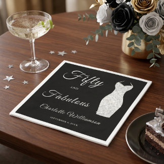Fifty Fabulous Silver Glitter Dress 50th Birthday Napkins