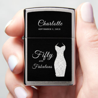 Fifty Fabulous Silver Glitter Dress 50th Birthday Zippo Lighter