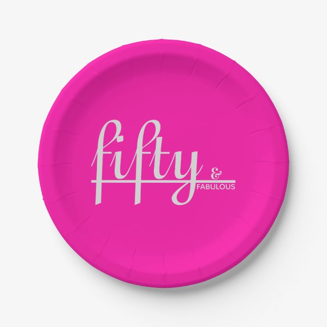 fifty & FABULOUS Simply Elegant 50th Birthday Paper Plates (Front)