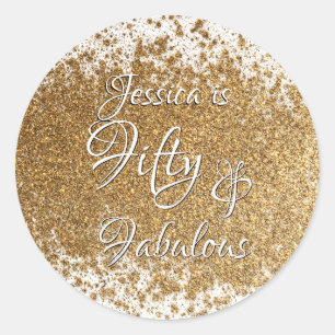 Fifty & Fabulous Splattered Faux Gold Foil w/ Name Classic Round Sticker