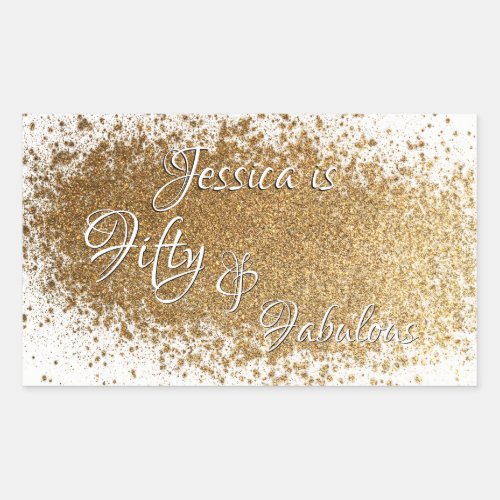 Fifty  Fabulous Splattered Faux Gold Foil w Name Rectangular Sticker