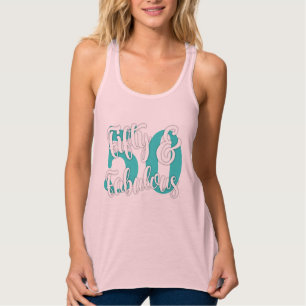 Fifty & Fabulous White and Aqua Typography Tank Top