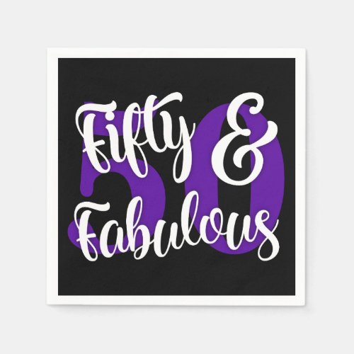 Fifty  Fabulous White and Purple Typography Napkins