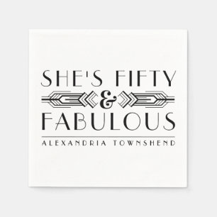 Fifty & Fabulous White Art Deco 50th Birthday Napkins