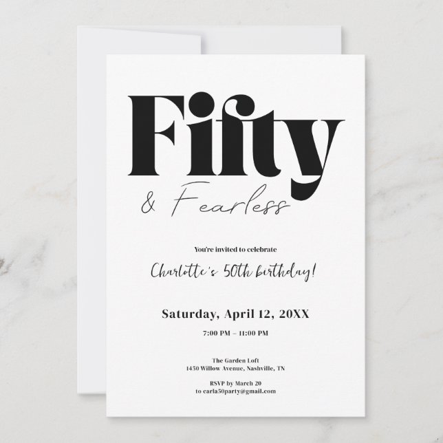 Fifty & Fearless 50th Birthday Invitation (Front)