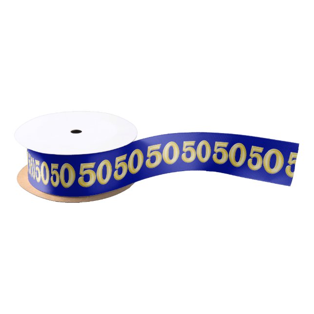 Fifty fiftieth 50th birthday blue gold satin ribbon (Spool)
