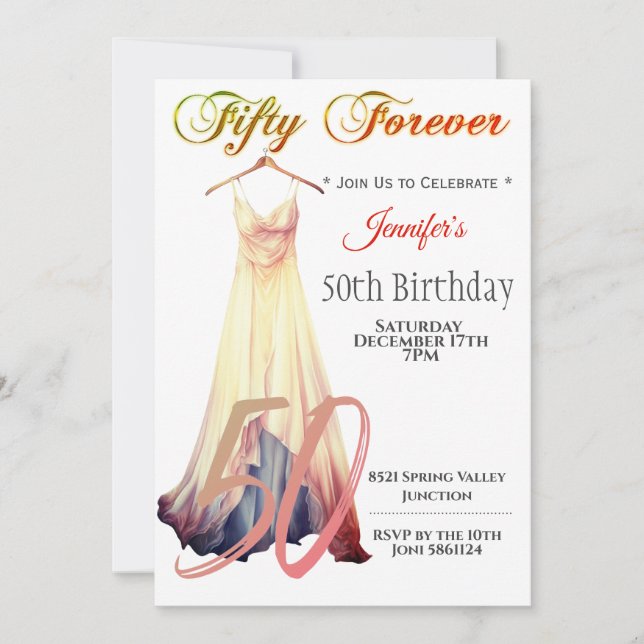 Fifty Forever | Modern Dress 50th Birthday  Invitation (Front)