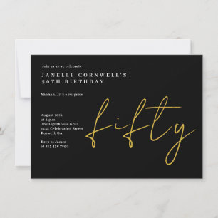 Fifty   Gold and black Modern 50th Birthday Party  Invitation
