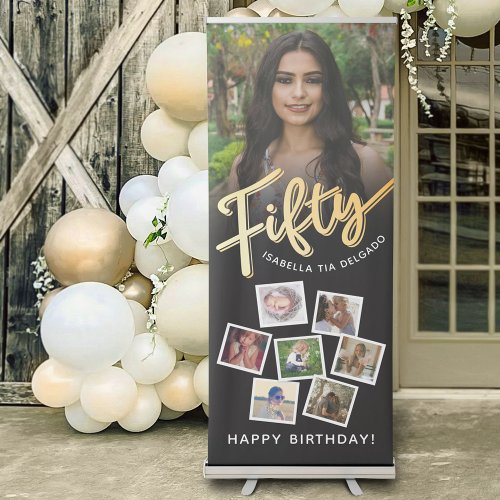 Fifty gold black 50th Birthday party 8 photos  Retractable Banner