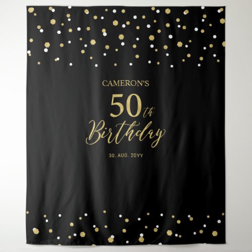 Fifty  Gold  Black 50th Birthday Party Backdrop