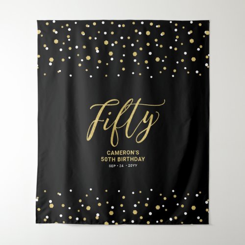 Fifty  Gold  Black 50th Birthday Party Backdrop