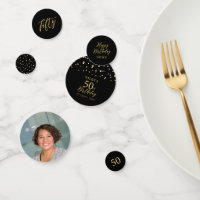 Fifty | Gold & Black Confetti 50th Birthday Party