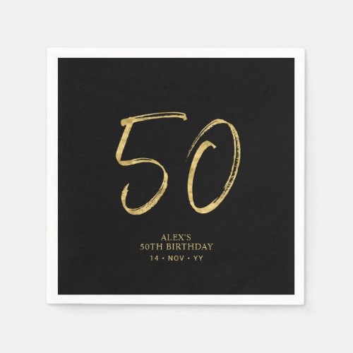 Fifty  Gold  Black Lettering 50th Birthday Party Napkins