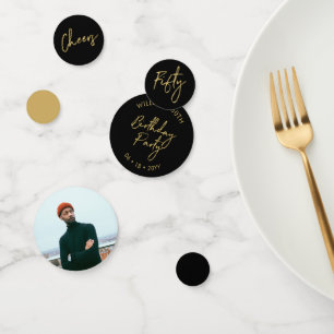 Fifty Gold & Black Modern 50th Birthday Party Confetti